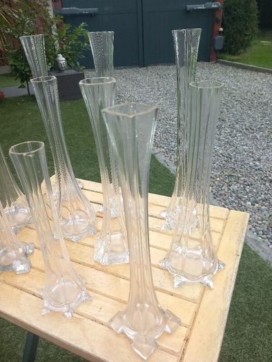 11 Art Noveau glass stem vases, bought in Vienna 70s, D18
