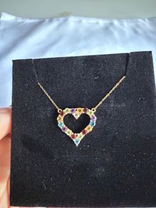 18k Gold Multigem stones Heart Necklace