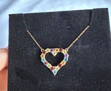 18k Gold Multigem stones Heart Necklace