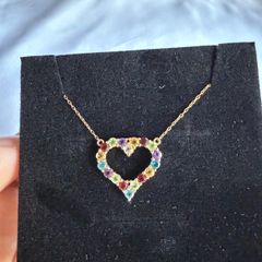 18k Gold Multigem stones Heart Necklace