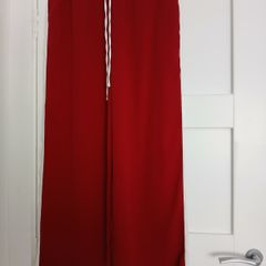 Red trousers (scarlet/maroon red) with white side stripe, size 14, regular leg length, new with tag