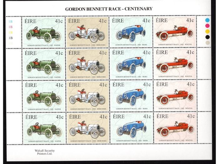 2003 Ireland Centenary of Gordon Bennett Race (Napier, Mercedes, Mors, Winton) Sheetlet 1B1B1B1B1B Mint Never Hinged (MNH)