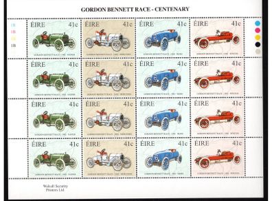 2003 Ireland Centenary of Gordon Bennett Race (Napier, Mercedes, Mors, Winton) Sheetlet 1B1B1B1B1B Mint Never Hinged (MNH)
