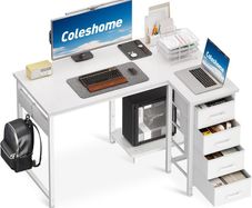 Computer Desk with Drawers 100x70 cm Corner for Home Office Reversible L Shaped Desks White
