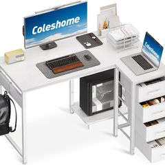 Computer Desk with Drawers 100x70 cm Corner for Home Office Reversible L Shaped Desks White