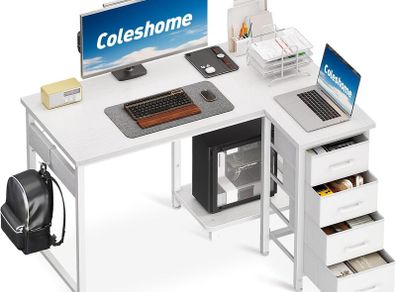 Computer Desk with Drawers 100x70 cm Corner for Home Office Reversible L Shaped Desks White