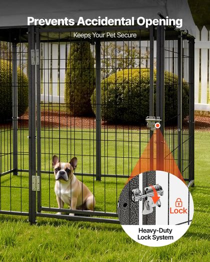 Outdoor Dog Kennel, 1.12 x 1.15 x 1.25 m Large Dog Kennel with Secure Lock, Outside Dogs Enclosures with UV-Resistant & Waterproof Roof Cover