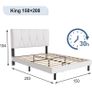 King Bed Frame, White, Upholstered Wooden Slat Image 7