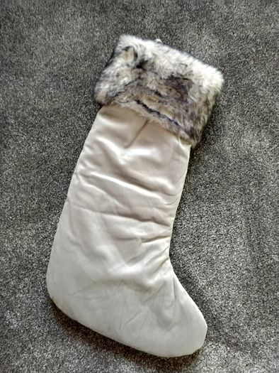 Luxury Padded Super Soft Faux Fur Trim Christmas Stocking Silver Grey