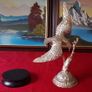 High Quality Shiny Solid Brass Eagle On A Wooden Round Black Plinth Base Image 8