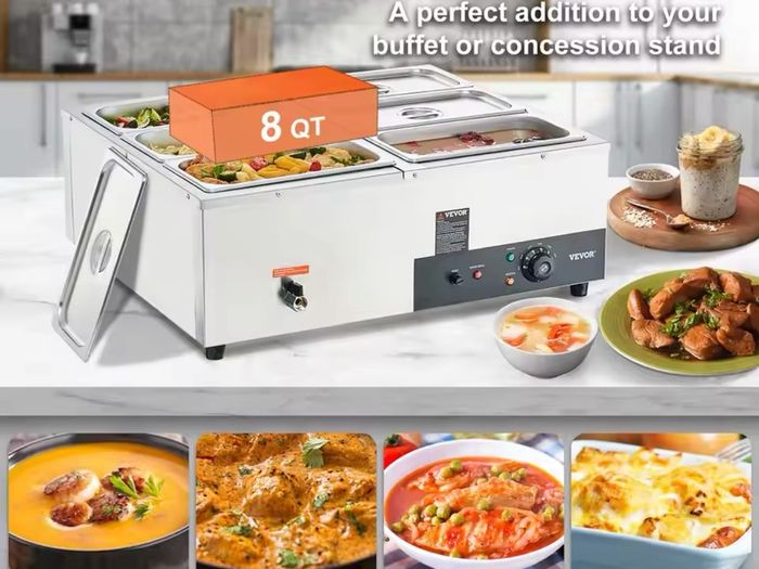 NEW 6 Pan Commercial Food Warmer Electric Steam Table 1200W Professional Countertop for Restaurant 220v
