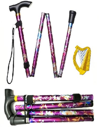 Folding Walking Stick, Purple Floral