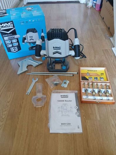 MacAllister router and Stanley router bit set.
