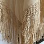 Antique Silk twill cream shawl embroidered deep fringe Image 2
