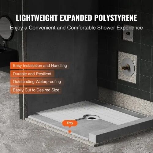 Shower Curb Kit, 1828x1828mm Shower Pan Kit with 160mm Central Drain, Lightweight EPS Shower Installation Kits with 2 Waterproof Cloths