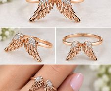 Angel Wing Diamond Ring in 10K Rose Gold 05 ct