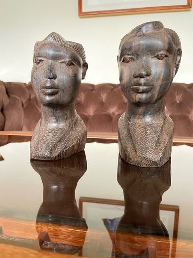 Pair of Vintage Mid Century African Art Hardwood Bust Carvings