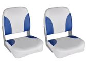 Boat Seats 2 pcs Foldable Backrest Blue-white Pillow 41x36x48cm