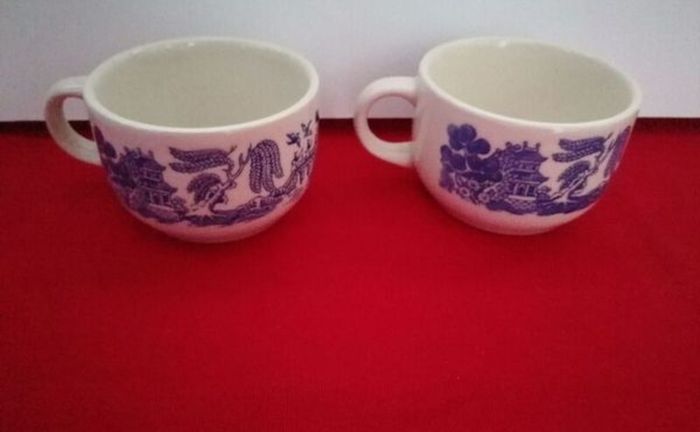 Rare Vintage Staffordshire China Blue, Coffee Cups (70s)