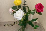 Artificial Flowers in a glass Vase. (New)