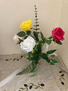 Artificial Flowers in a glass Vase. (New)