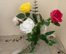 Artificial Flowers in a glass Vase. (New)