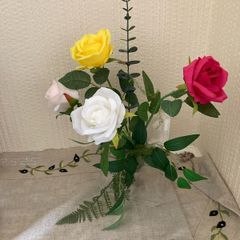 Artificial Flowers in a glass Vase. (New)