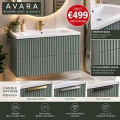 Avara 800 flutted wall hung unit Sage green/white/anthracite