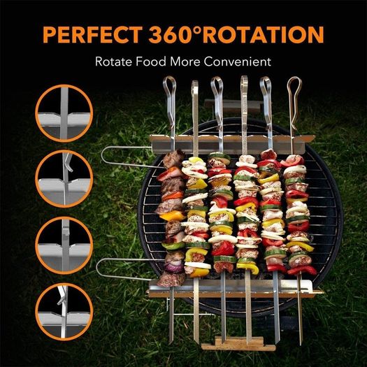 BBQ Skewers,Kebab Skewers Sticks Barbecue Forks 43cm 6-Pack Metal BBQ Skewers 8mm Flat Superior Grilling Skewers Durable and Reusable Barbecue Tool (Rack Included)