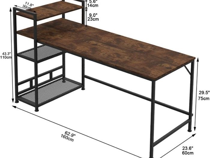 Computer Desk, Computer Desk with Bookshelf, Study Computer Laptop Table with 4 Tier DIY Storage Shelves Writing Table for Home Office Bedroom,160x60x110cm (FREE POSTAGE)