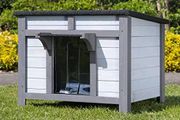 Large Wooden Hide House Cat Shelter Rabbit Guinea Pig Tortoise Shelter Shade Ducks Hide Hut 60 w x 50 d x 47 h Wooden Pet House (Grey, Large)
