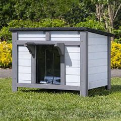 Large Wooden Hide House Cat Shelter Rabbit Guinea Pig Tortoise Shelter Shade Ducks Hide Hut 60 w x 50 d x 47 h Wooden Pet House (Grey, Large)
