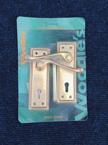 Woodie's Georgian-style polished brass door handle set with roped-edge backplate