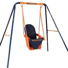 Folding Baby Swing Set | Age 6-36 Months | Outdoor Garden or Home Play Equipment Children | Adjustable Kids Playground | Toddler Toy Chair High Back, Blue/Orange
