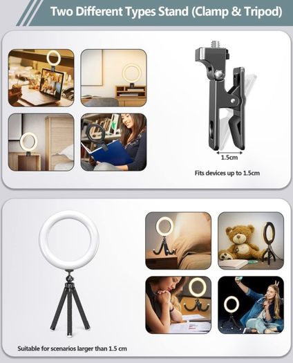 Laptop Ring Light with Clip and Tripod, 6.3'' Desktop LED Lamp with Dimmable 3 Modes 10 Brightness Level for PC Monitor/Live Streaming/YouTube/TiK Tok (FREE POSTAGE)