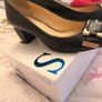 Guess Black Leather Block Heels Gold Detsil Image 2