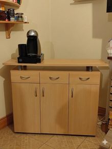 Beech Sideboard Storage Cabinet, Wooden Buffet Storage Cabinet with 3 Doors and 3 Drawers,Living Room,Kitchen Sideboard