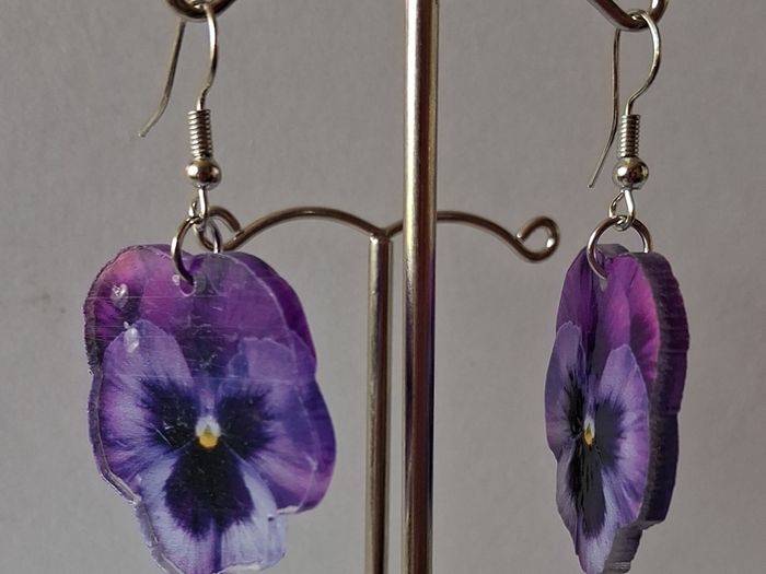 Purple Angel Floral Pansy Earrings