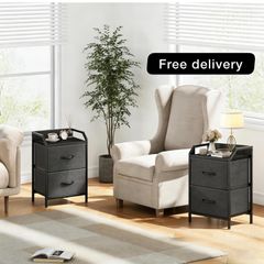 Bedside Table with 2 Storage Fabric Drawers