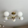 Modern 5-light brass and frosted glass ceiling fitting Image 2