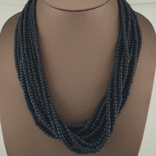 Antique African Style Dark Black Blue 5-6.6mm Glass Beads Necklace Strand