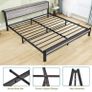 King Size Bed Frame with Wooden Storage Headboard, Metal Bed Frame King Size Bed Base/Mattress Foundation, Enhanced Support Noise Free, Black Image 3