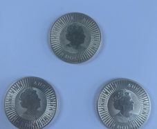 3 Fine Silver Australian Kangaroo 1oz Coins.