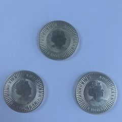 3 Fine Silver Australian Kangaroo 1oz Coins.