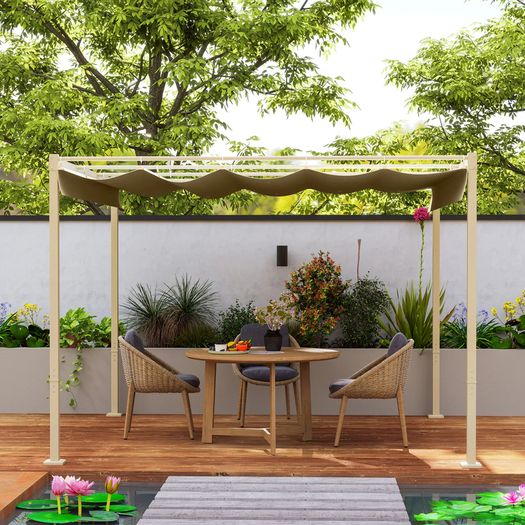 3 x 3m Retractable Roof Metal Pergola - Black