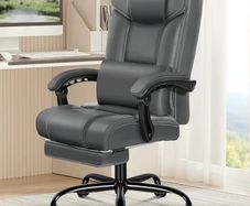 Office Chair for Home Office, Ergonomic PC Gaming Chair with Footrest Lumbar Support Armrests, Comfy High Back 150 Reclining Computer Chairs, 180KG Loads, PU Leather, Grey