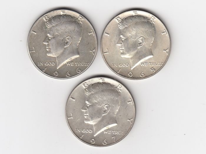 USA, 3 x  kennedy half dollar, 40% silver coins (no. 386)
