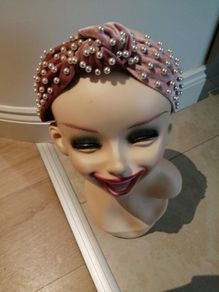 New pink velvet and pearls headband