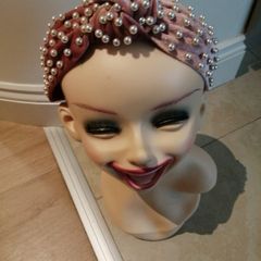 New pink velvet and pearls headband
