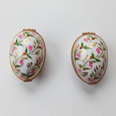 Vintage Limoges Porcelain Egg Shaped Ring/TrinketBoxes "Paris Style" hand painted by artist
